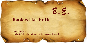 Benkovits Erik névjegykártya